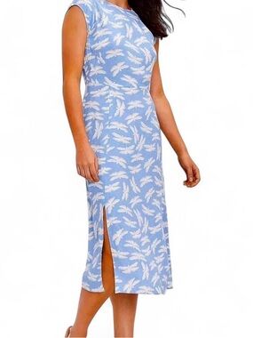 LOFT Pale Blue Butterfly-Print Cap Sleeve Midi Dress
